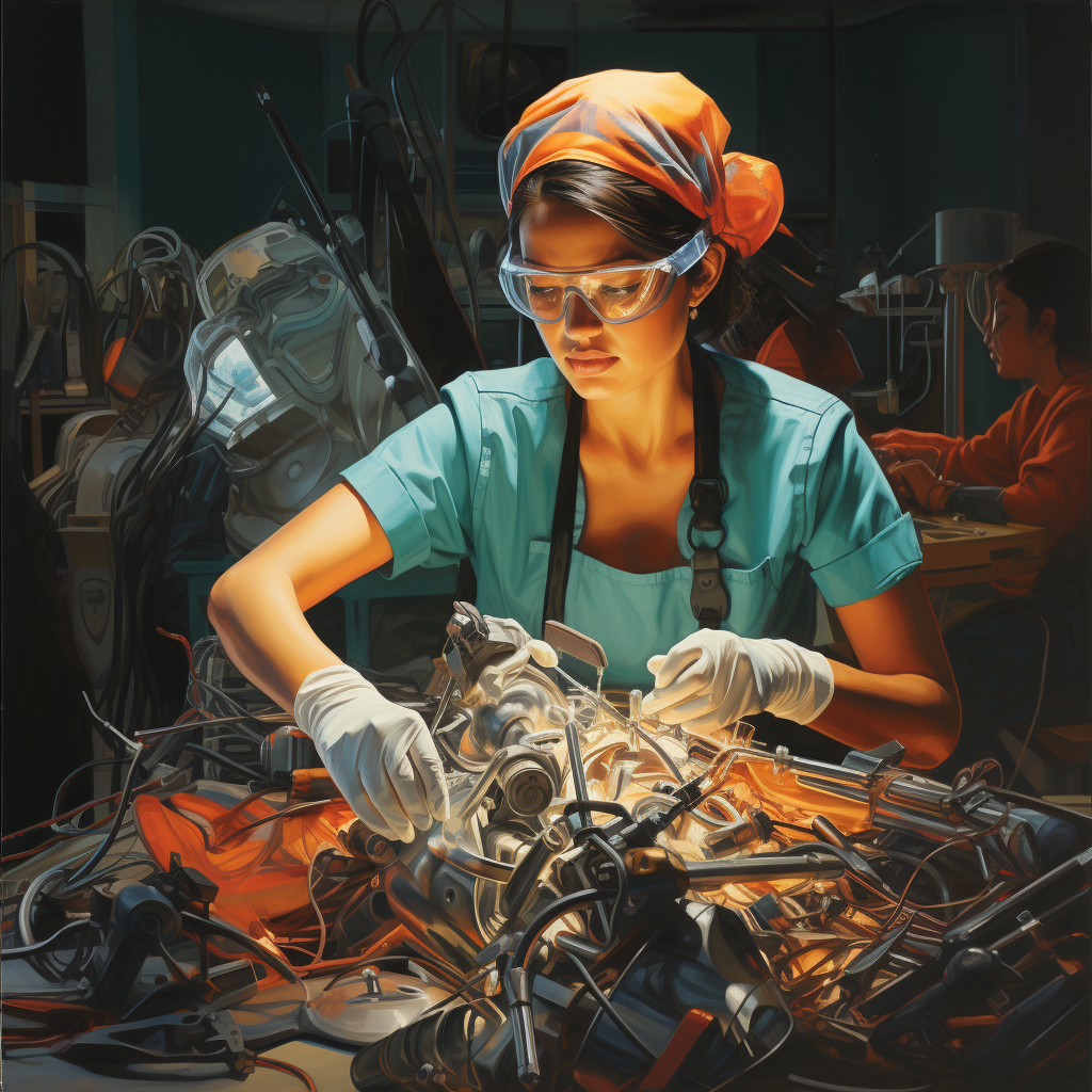 Skilled female surgeon using power tools