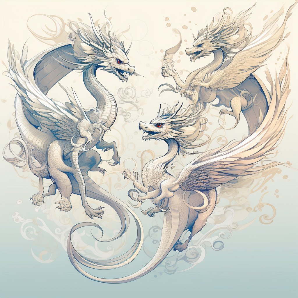 Three Feminine Transparent Flying Sikkimese Dragons