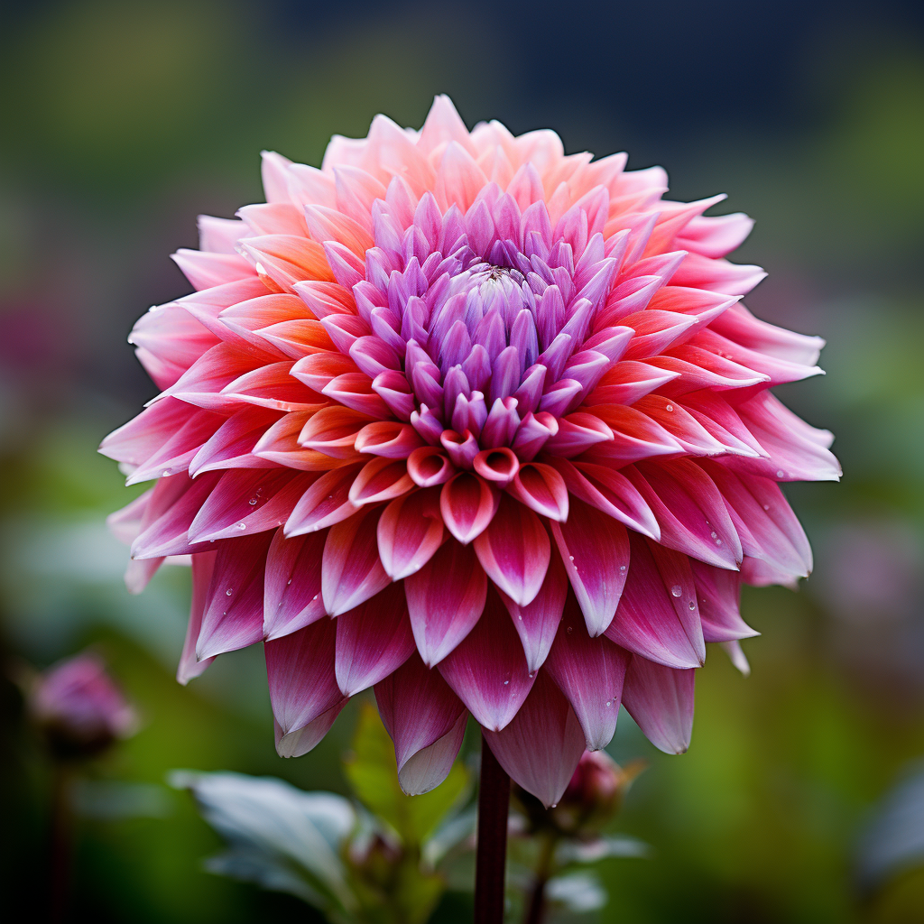 Vibrant fern flower dahlia blooming