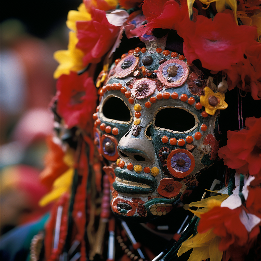 Colorful festival mask with intricate details