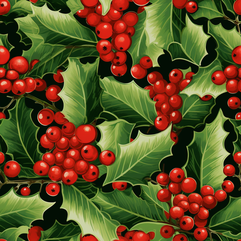 Festive holly leaf berries pattern