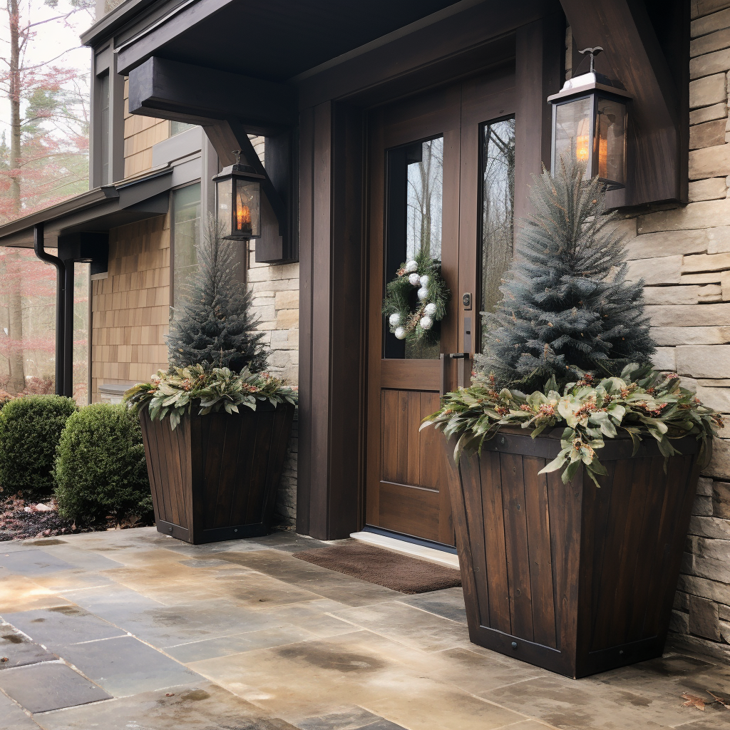 Beautiful Winter Planters with Cedar, Dogwood, Magnolia, Pine Cone, and Berries