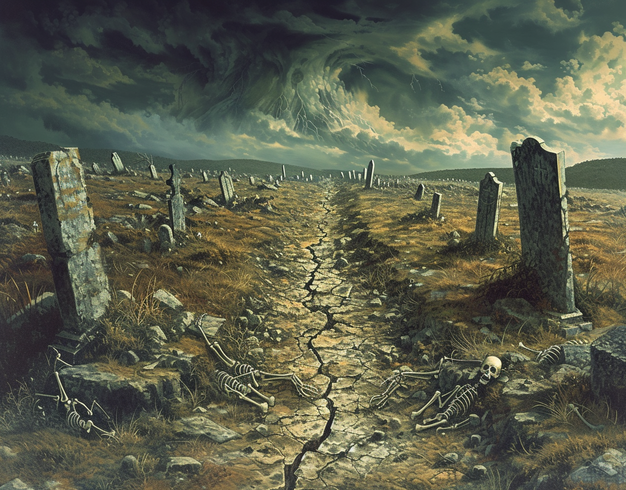 Field of Grave Stones with Skeletons