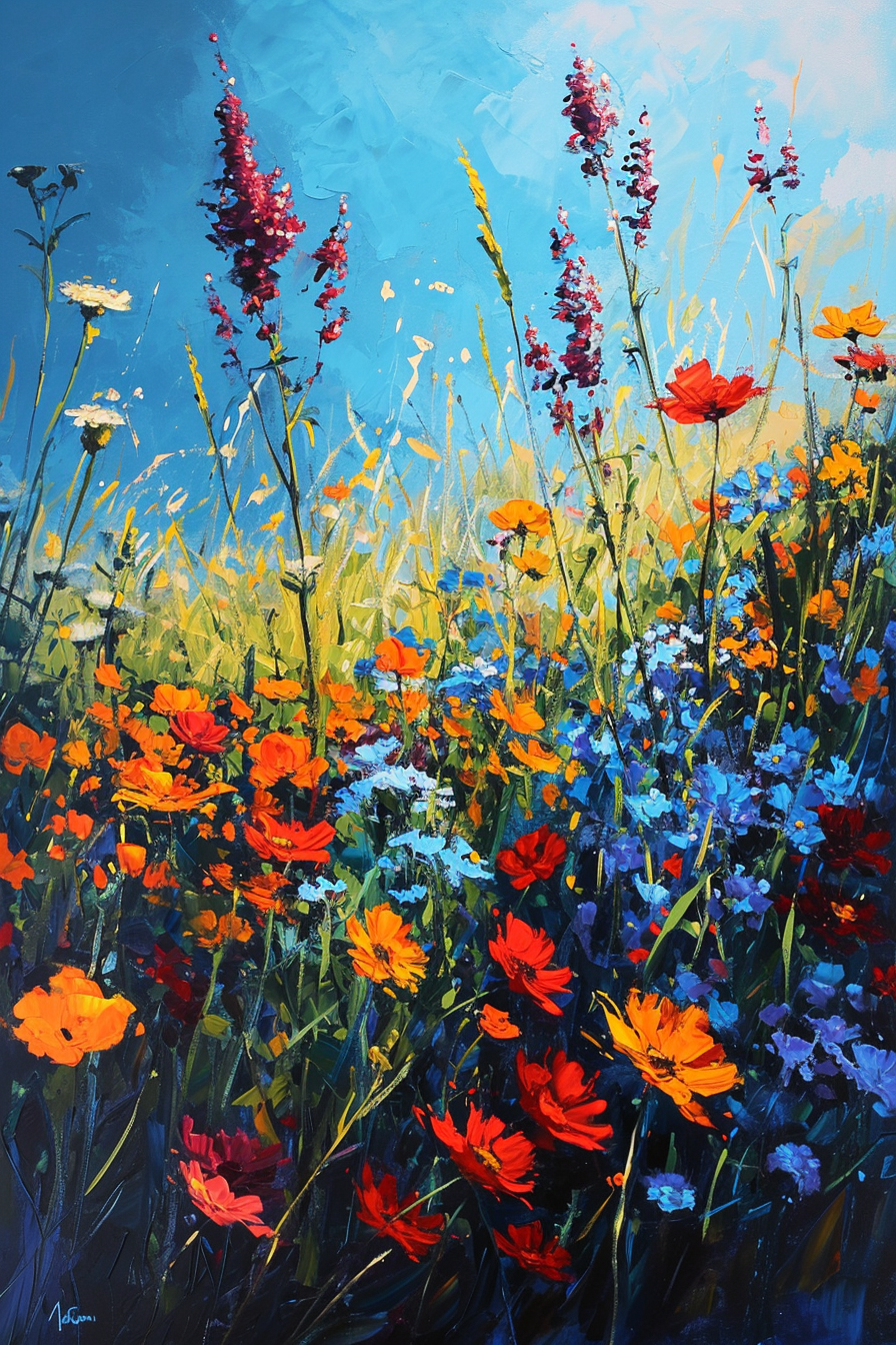 Colorful field of wildflowers painting