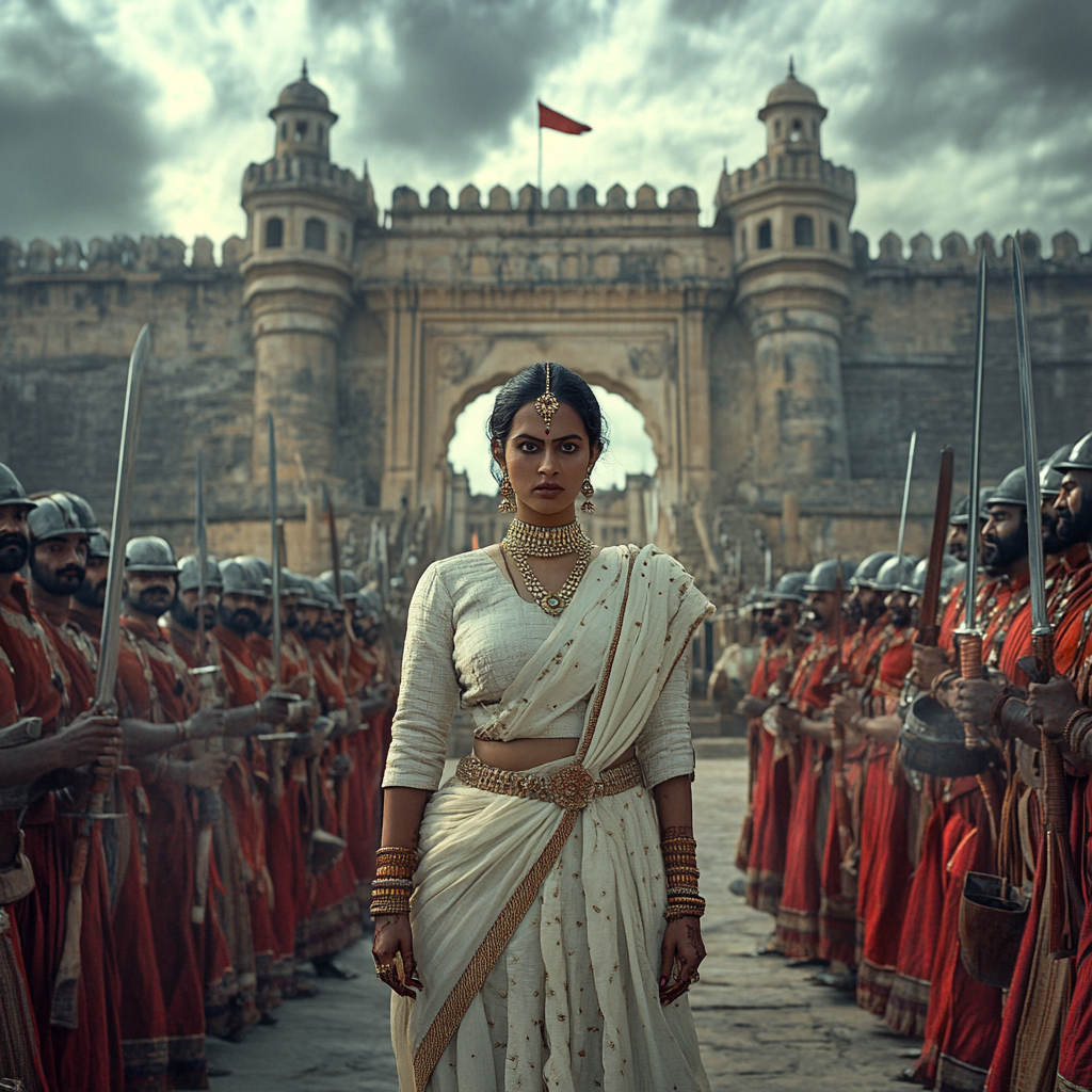 Lakshmi Bai standing at fort gates