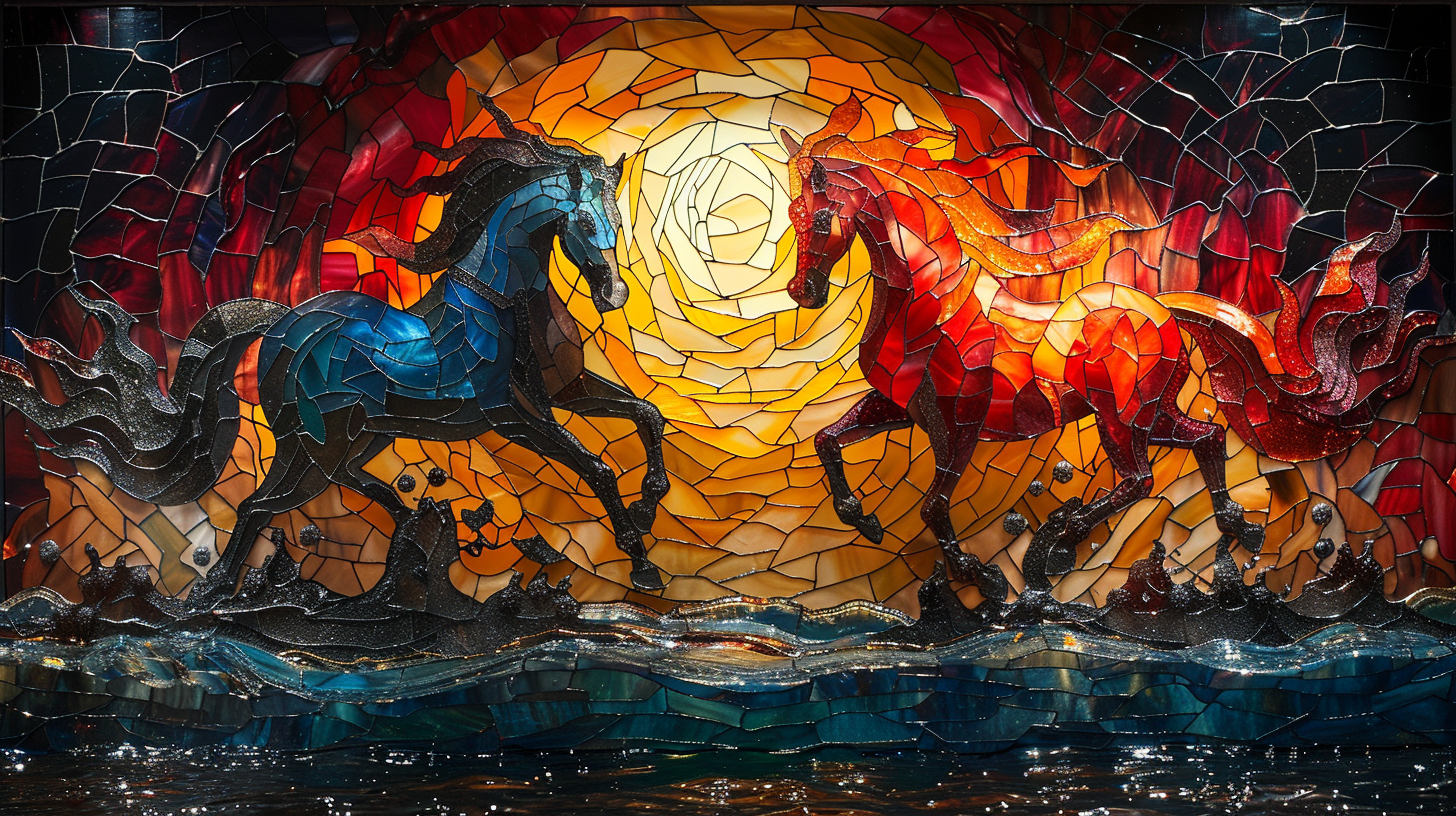 fiery horses stained glass art