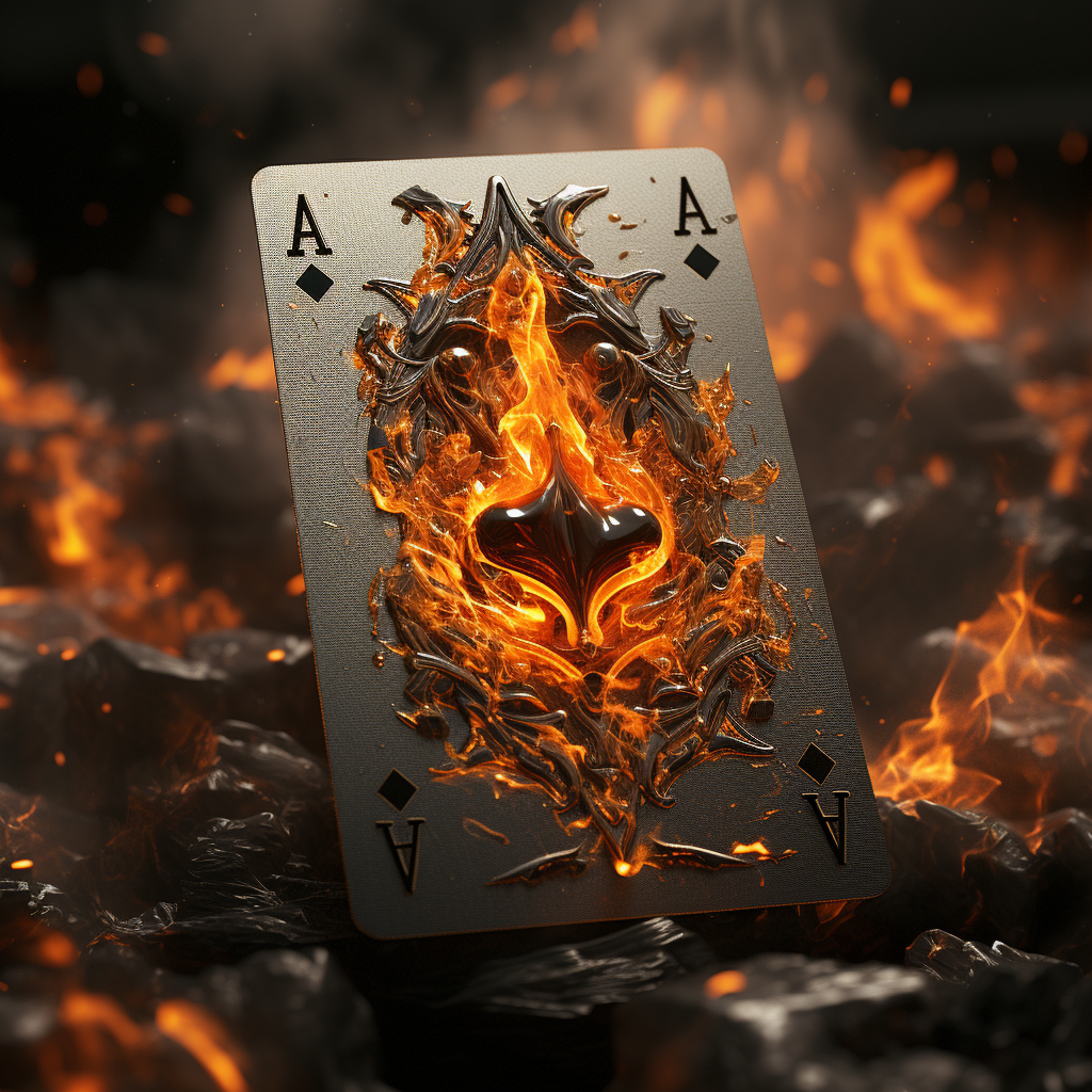 Detailed emblem of spades engulfed in flames