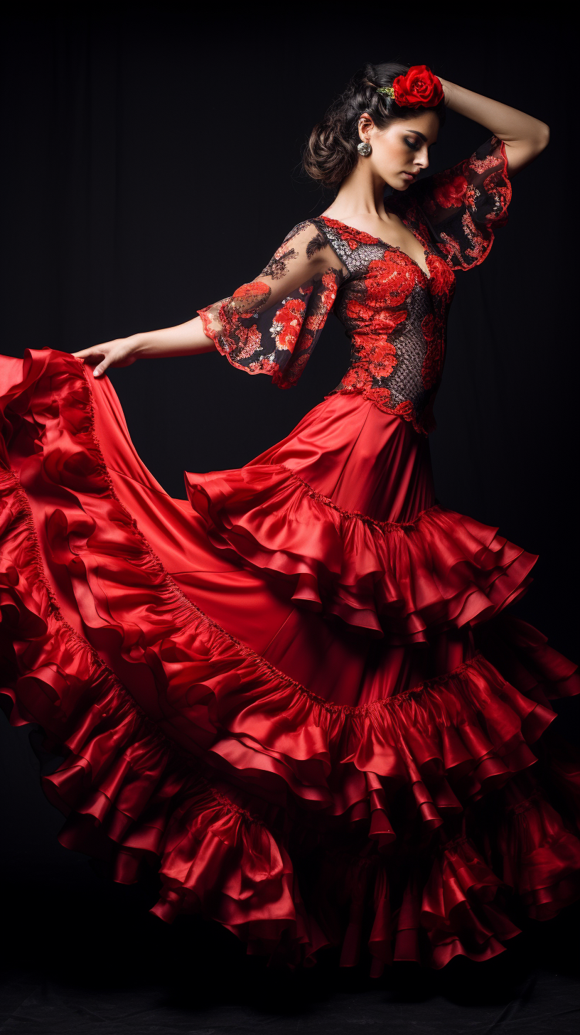 Flamenco dancer in vivid dress passionately moving