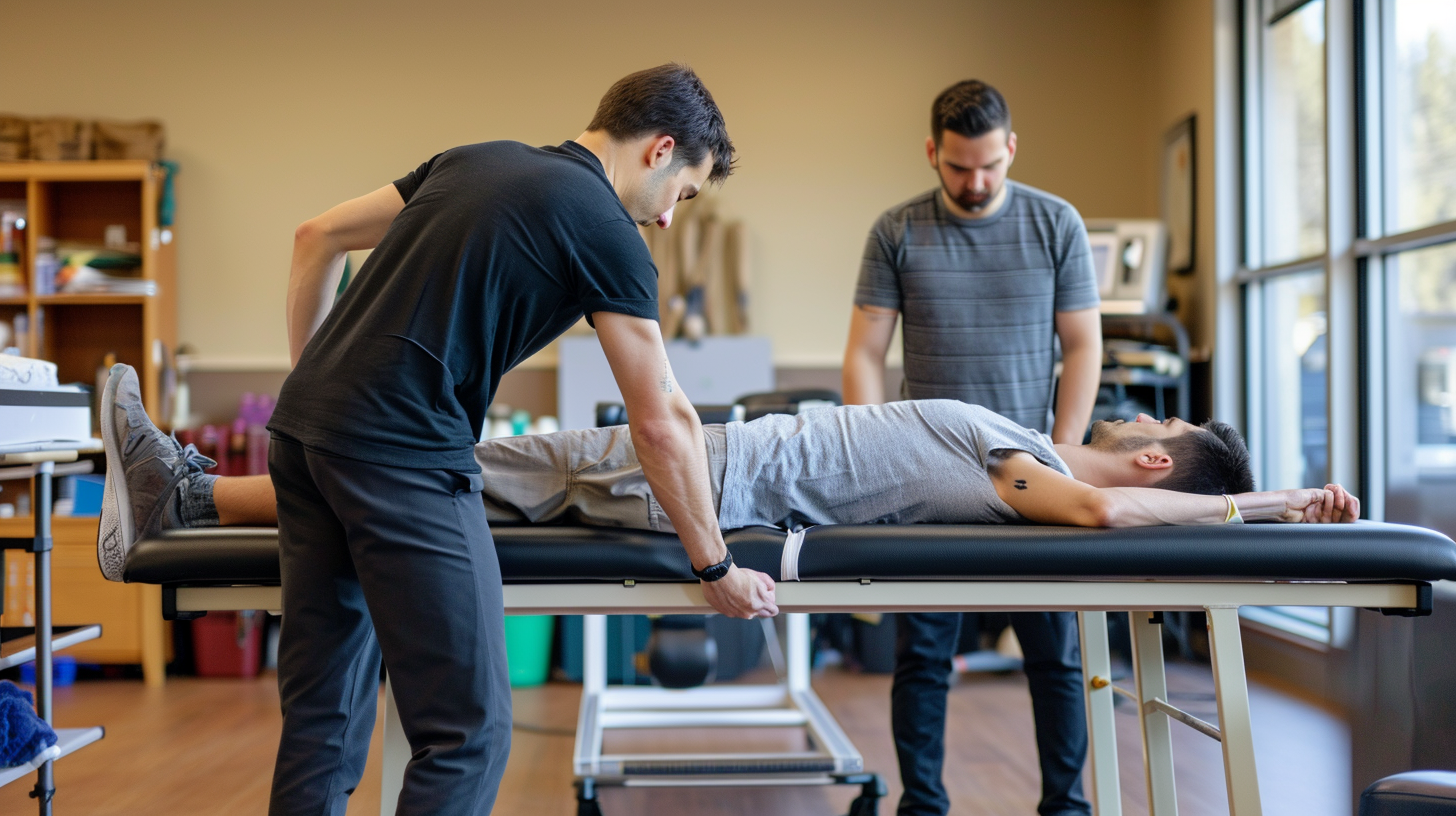 Physical therapist demonstrates flat table position