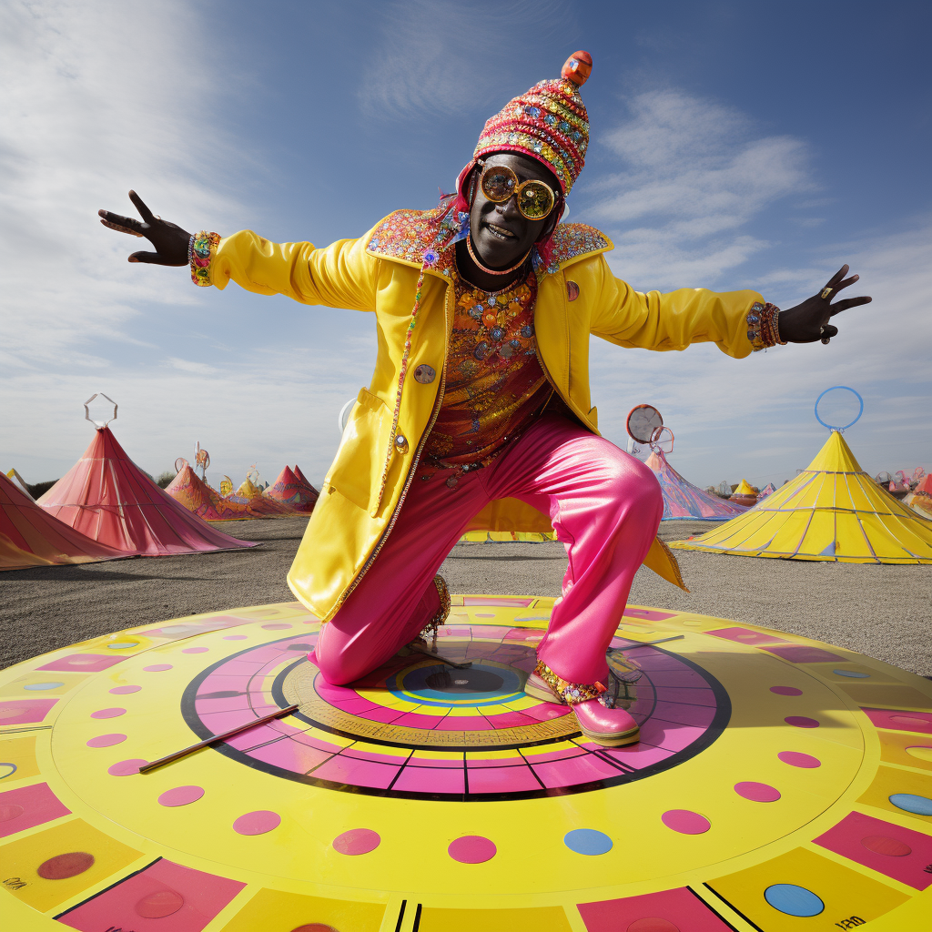 Flavor Flav in Teletubbies Suit with Sundial Necklace