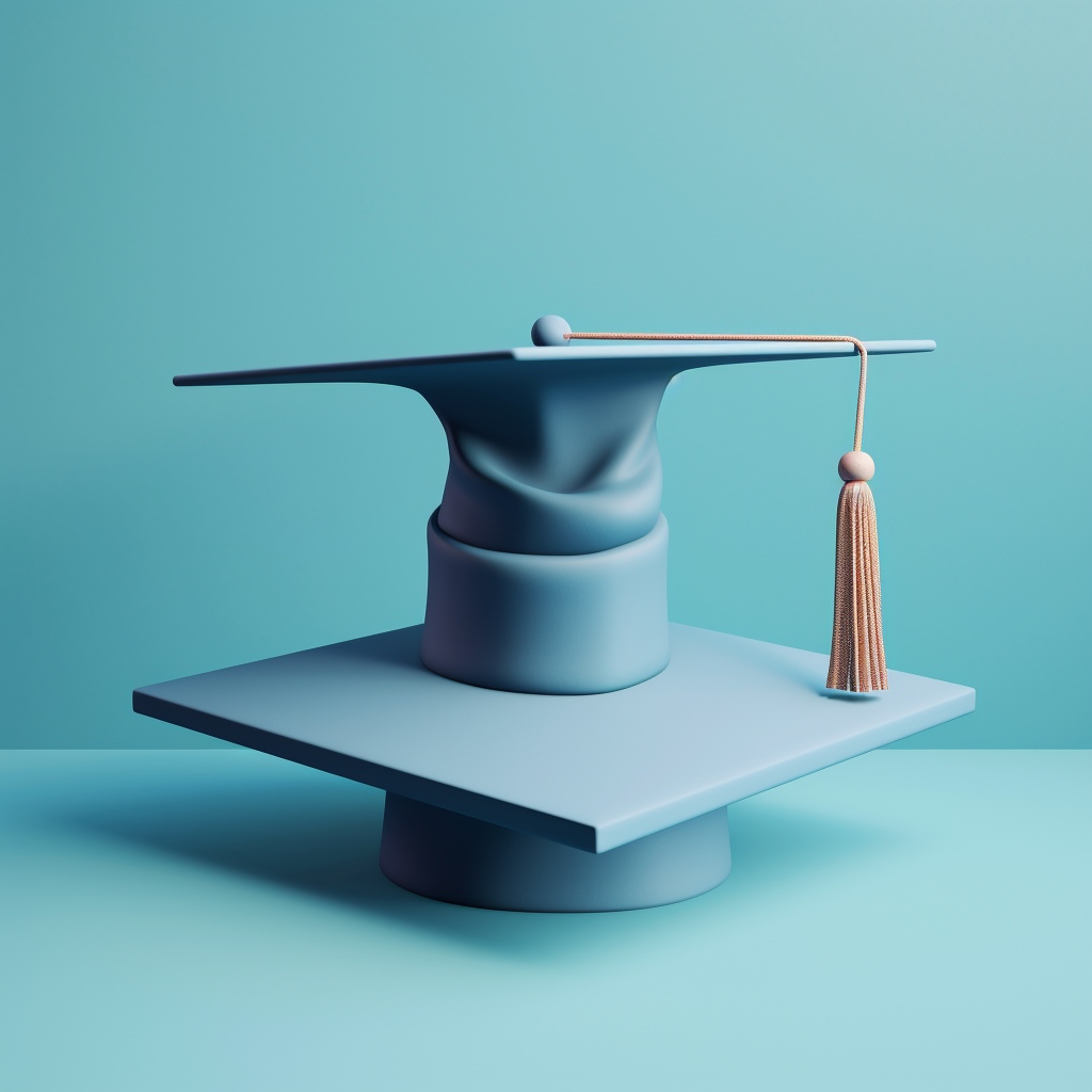 Blue Graduation Hat Floating Above Ground