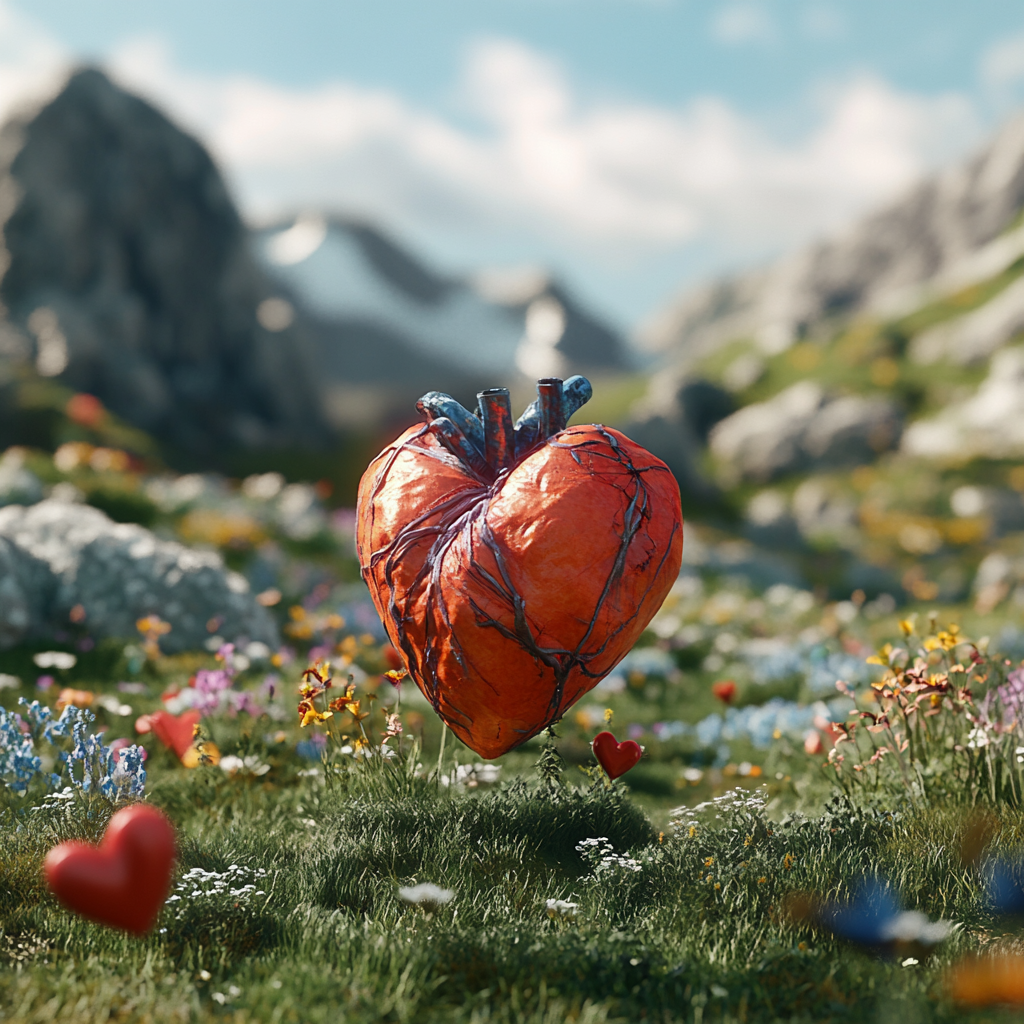 3D floating hearts flowers grass