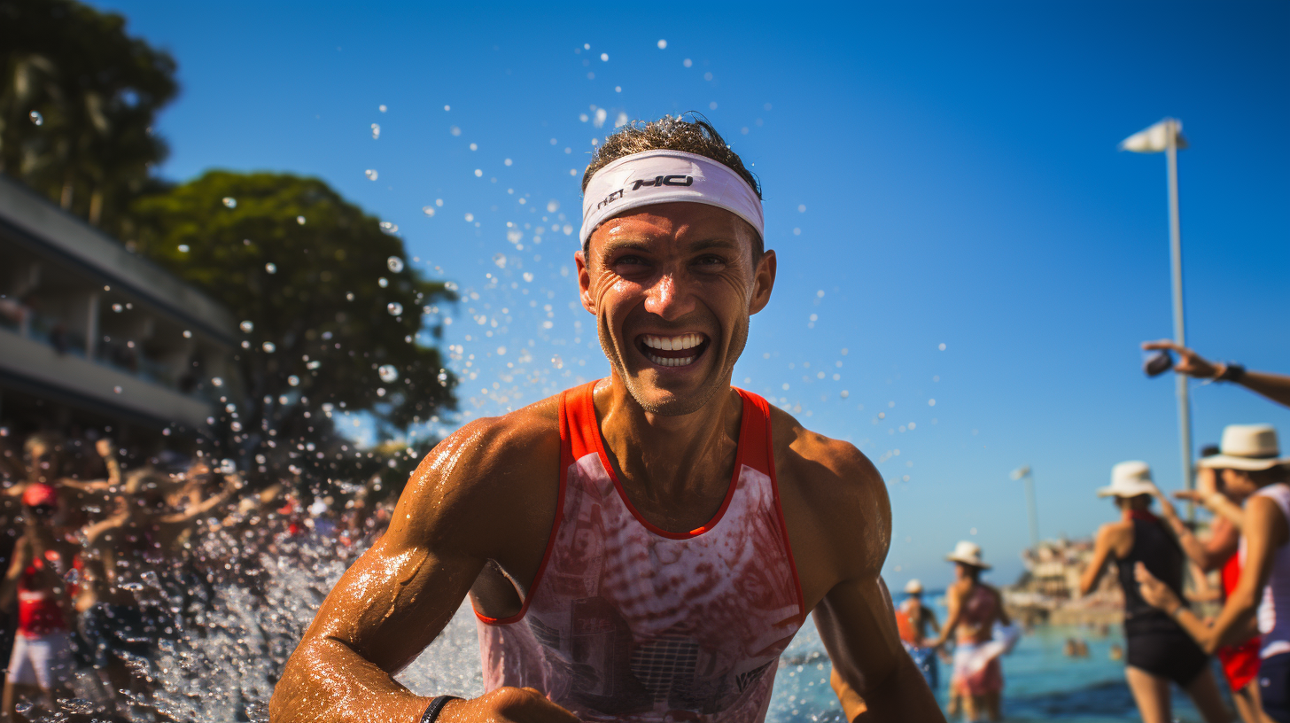 Marathon running race on a floating track in water