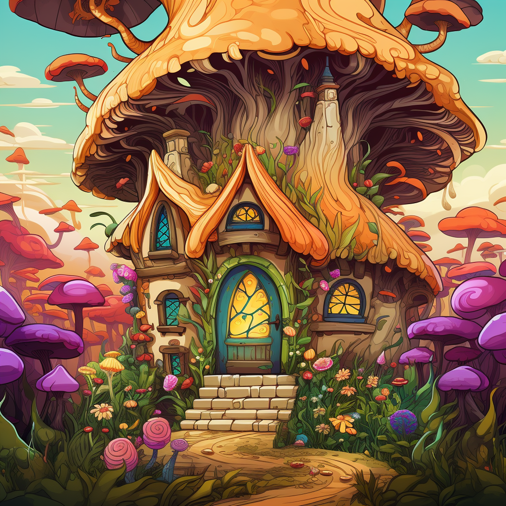 Beautiful fairy homes among blooming flowers