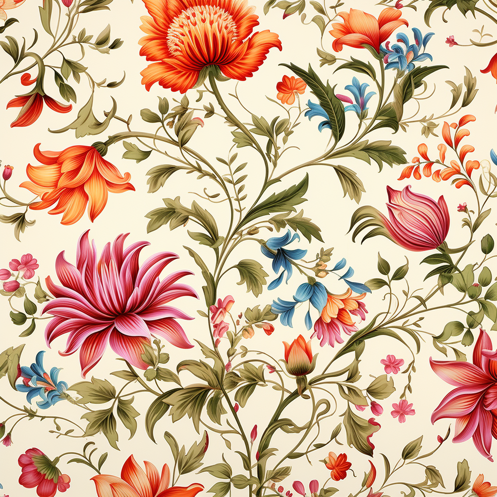 Floral patterns on offwhite background