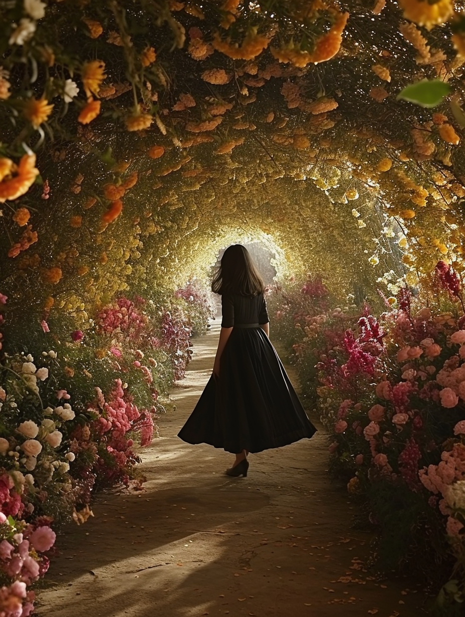 Woman Walking Amongst Flowers