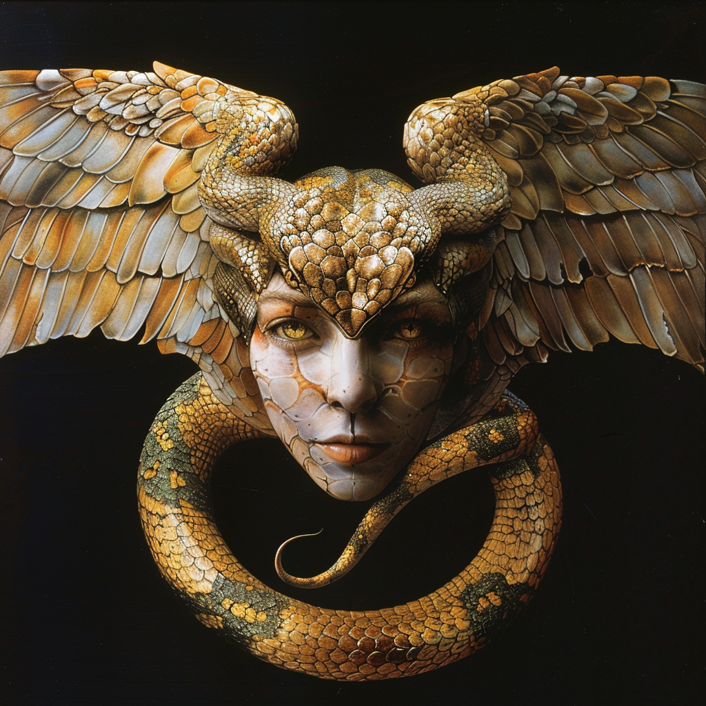 Holy snake with wings and human face