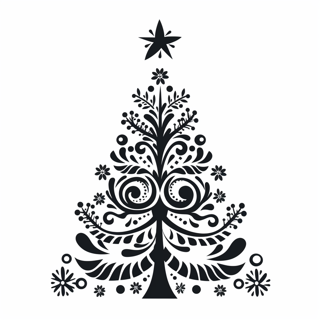 Festive folk art Christmas tree silhouette