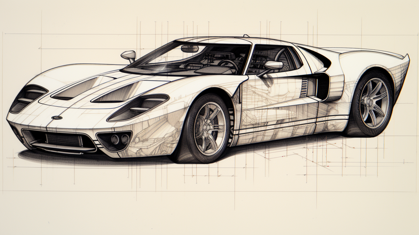 Pencil Sketch of Ford GT Technical Sheet