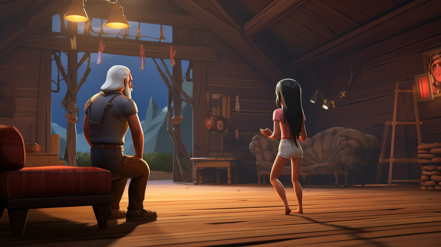 Old Fortnite man watching daughter dance in barn