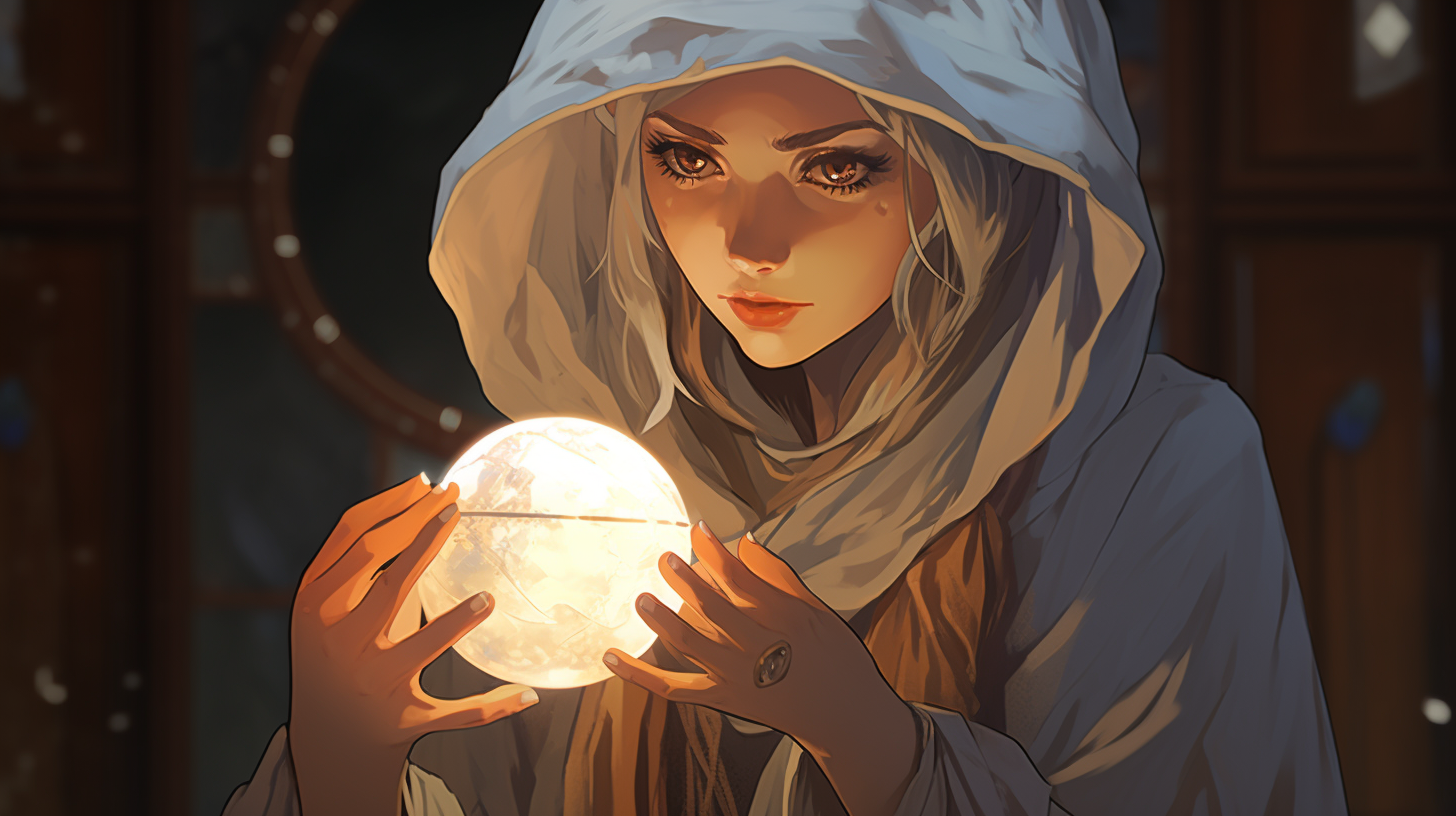 Beautiful Fortune Teller Gazing at Crystal Ball