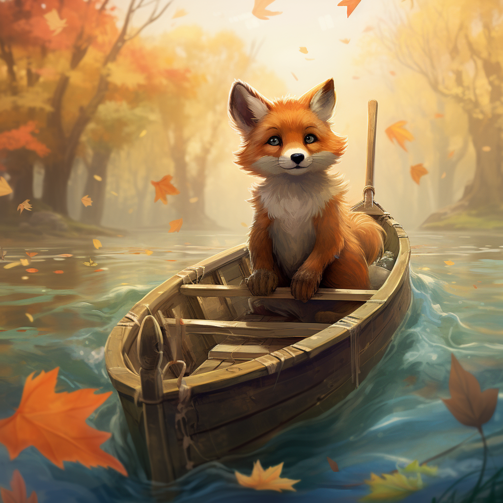 Cute foxes pulling boat