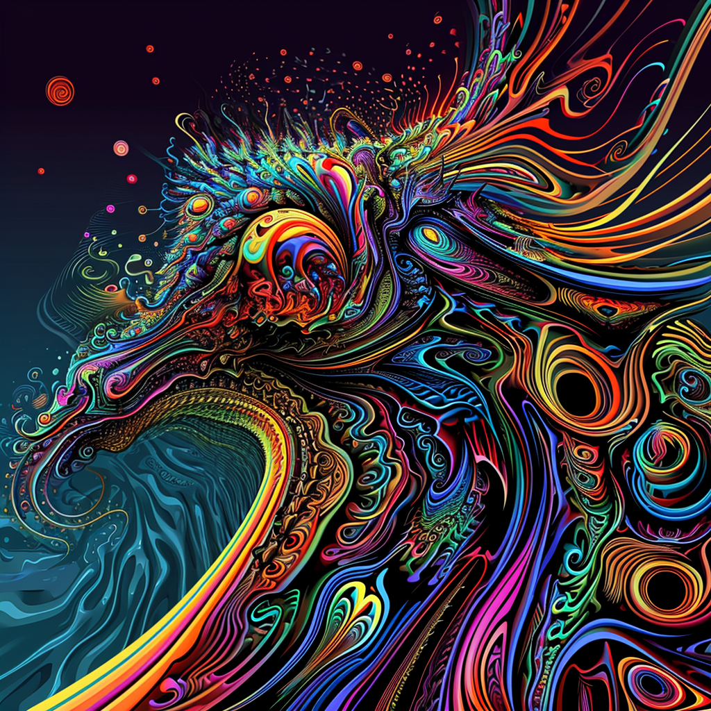 Psychedelic unreal creature in colorful fractal artwork