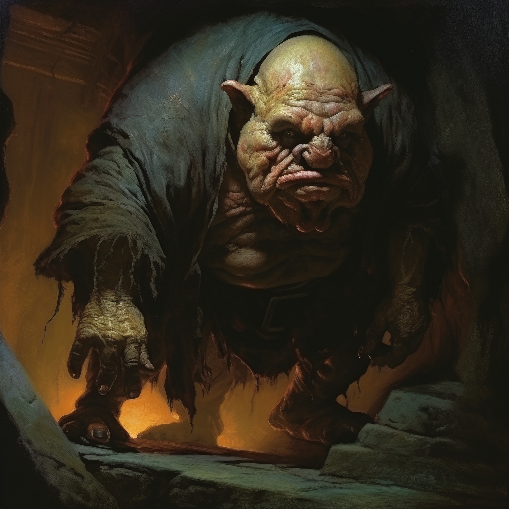 Monstrous obese goblin donning pig mask