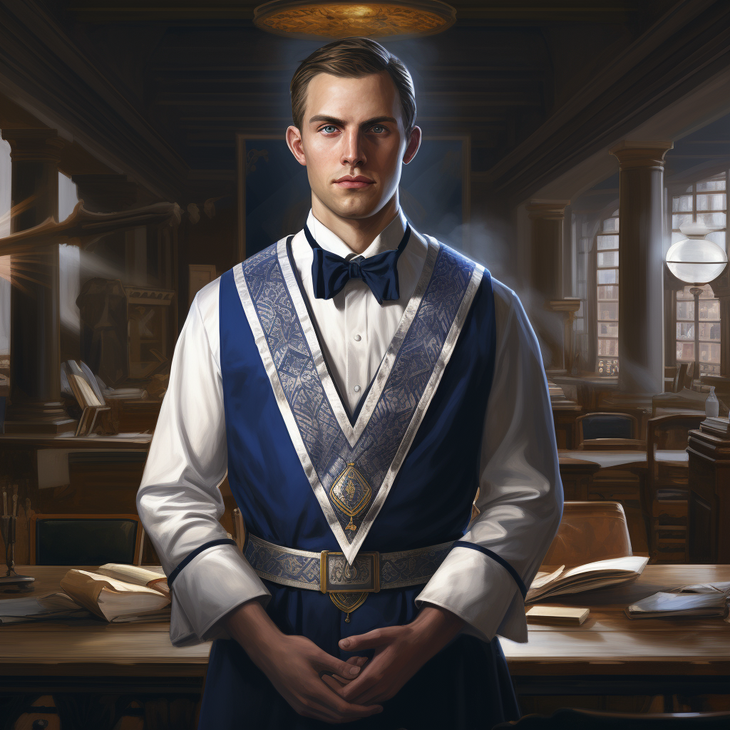 Freemason in Blue & White Apron in Temple