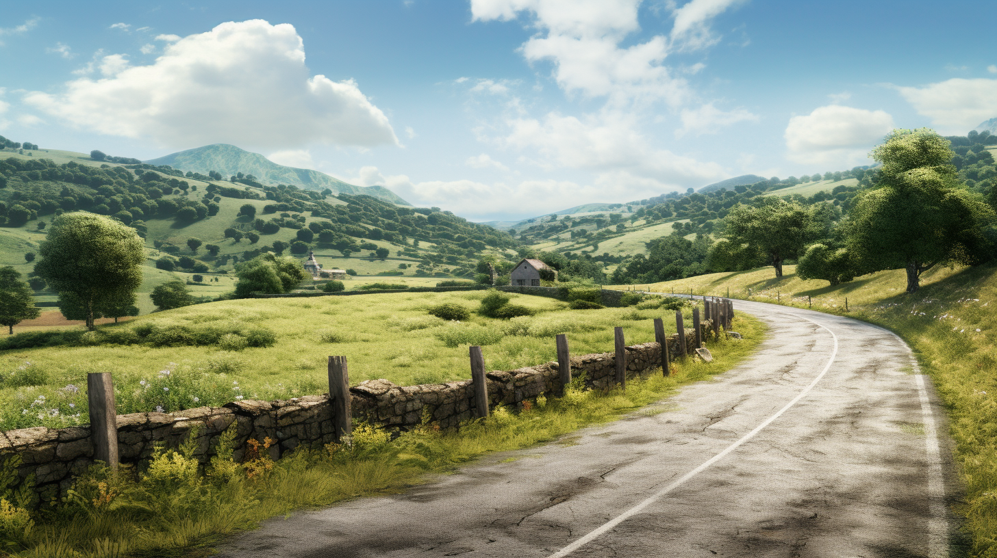 Beautiful French countryside road in daylight