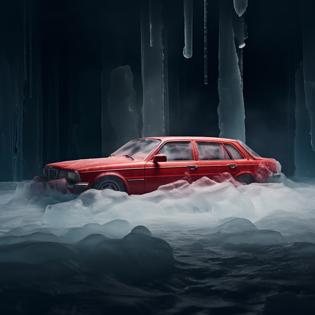 Car frozen in block of ice