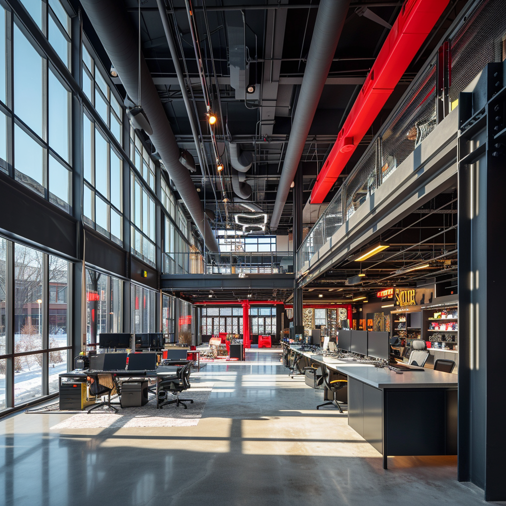 Modern game development building interior in Fulton Market