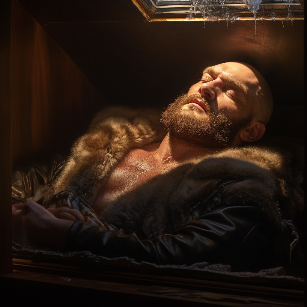 Tyson Fury peacefully sleeping in a coffin