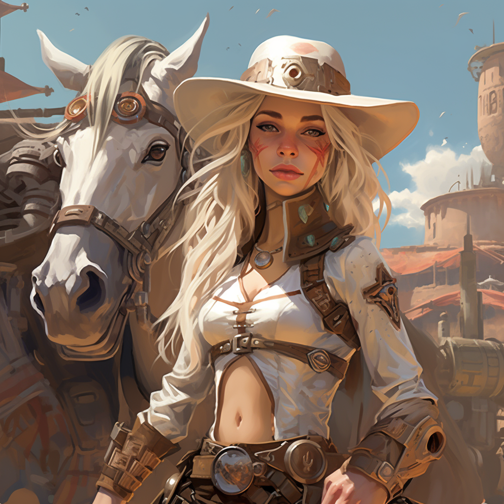 Futuristic cowgirl riding in the future