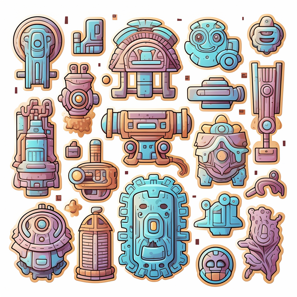 Futuristic Ancient Artifacts Sticker Pastel Vector