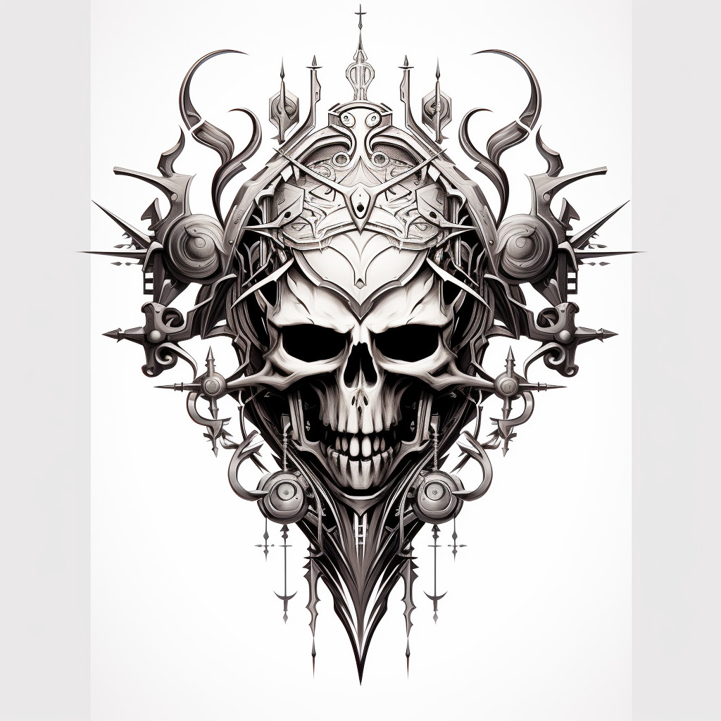 Futuristic cyber gothic black metal tattoo design