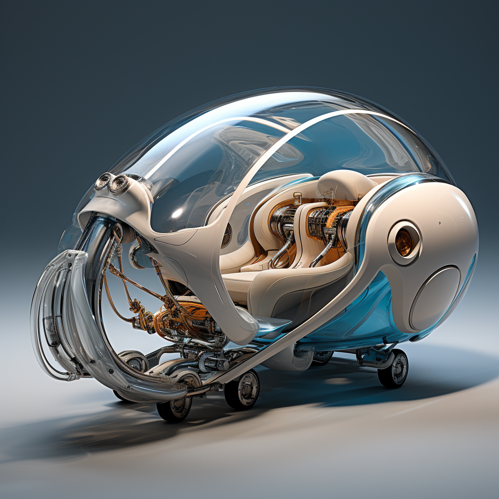 Futuristic transport machine with propellers and gyroscopic technology