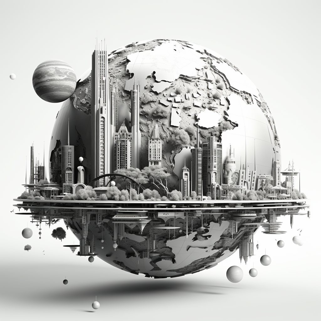 Black and white globe of futuristic games