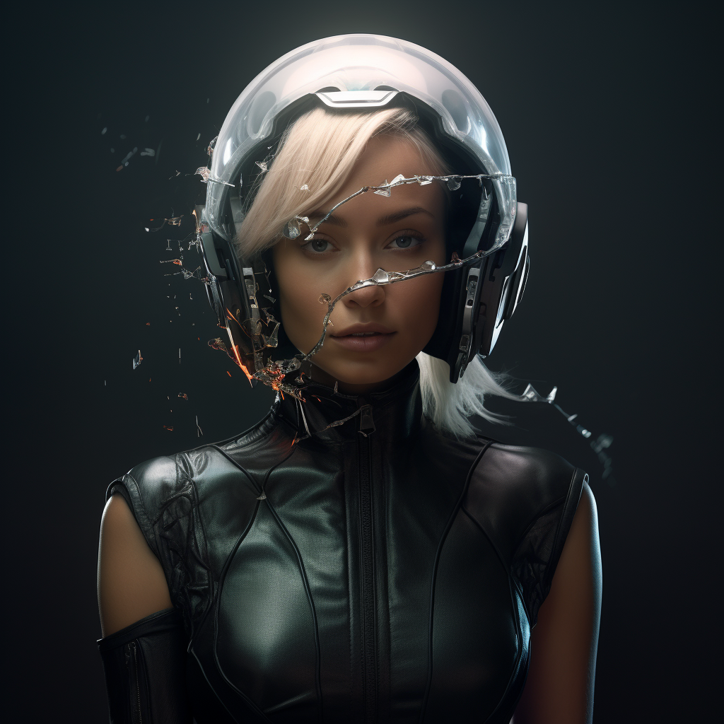 Woman working with futuristic helmet  ?