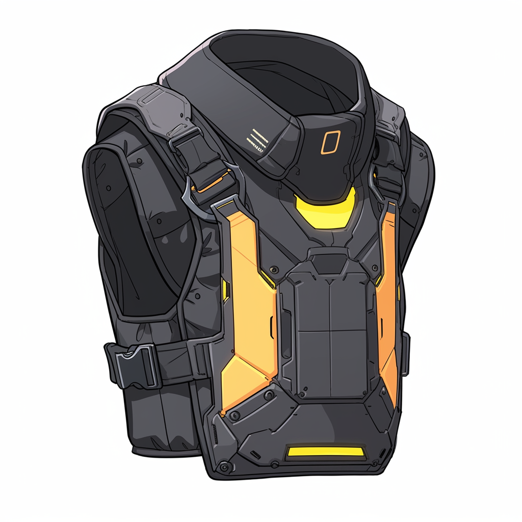 Cartoon-style futuristic kevlar vest with armored sleeve