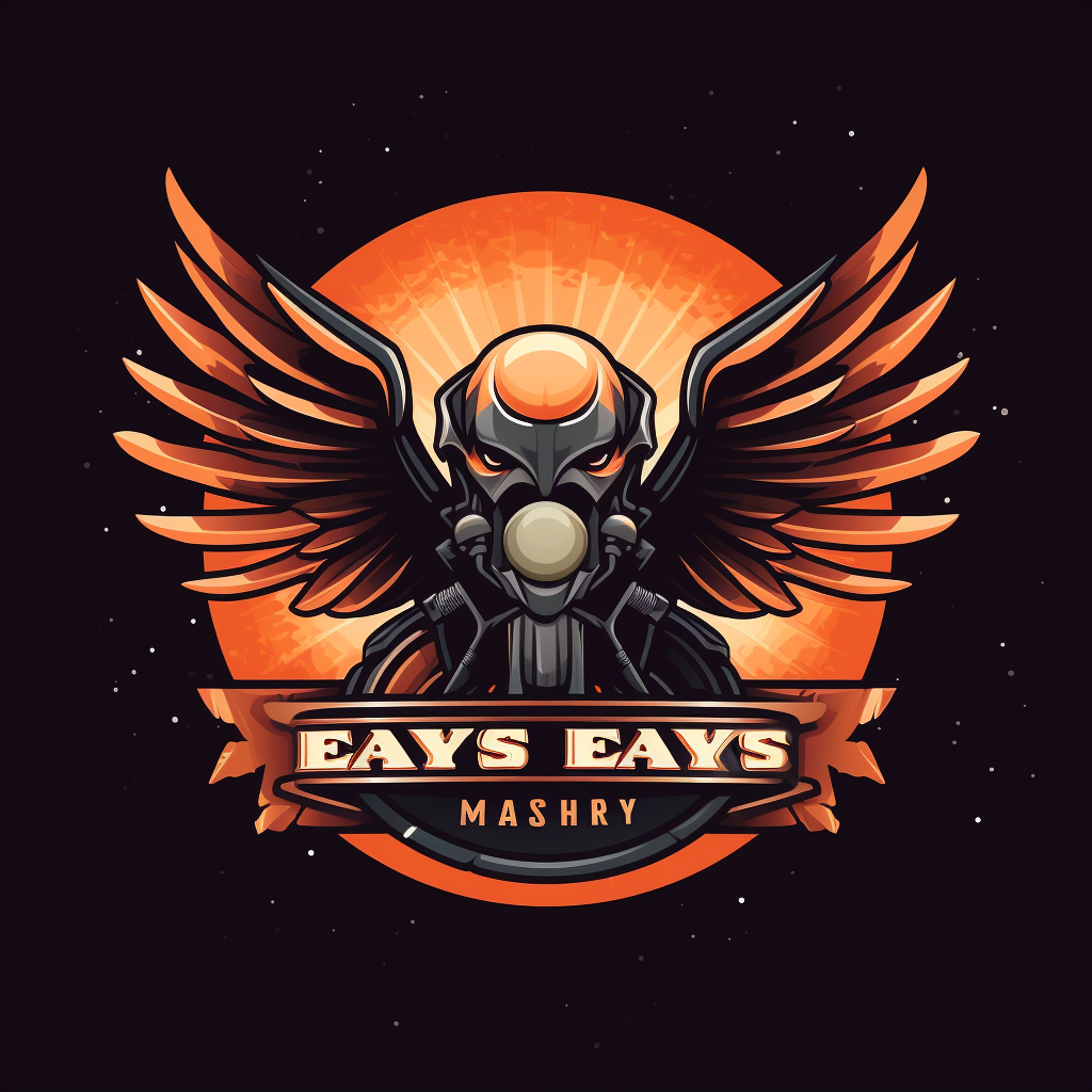 Futuristic logo with eagle wings and Harley Davidson motorcycle wheel for Easy Riders