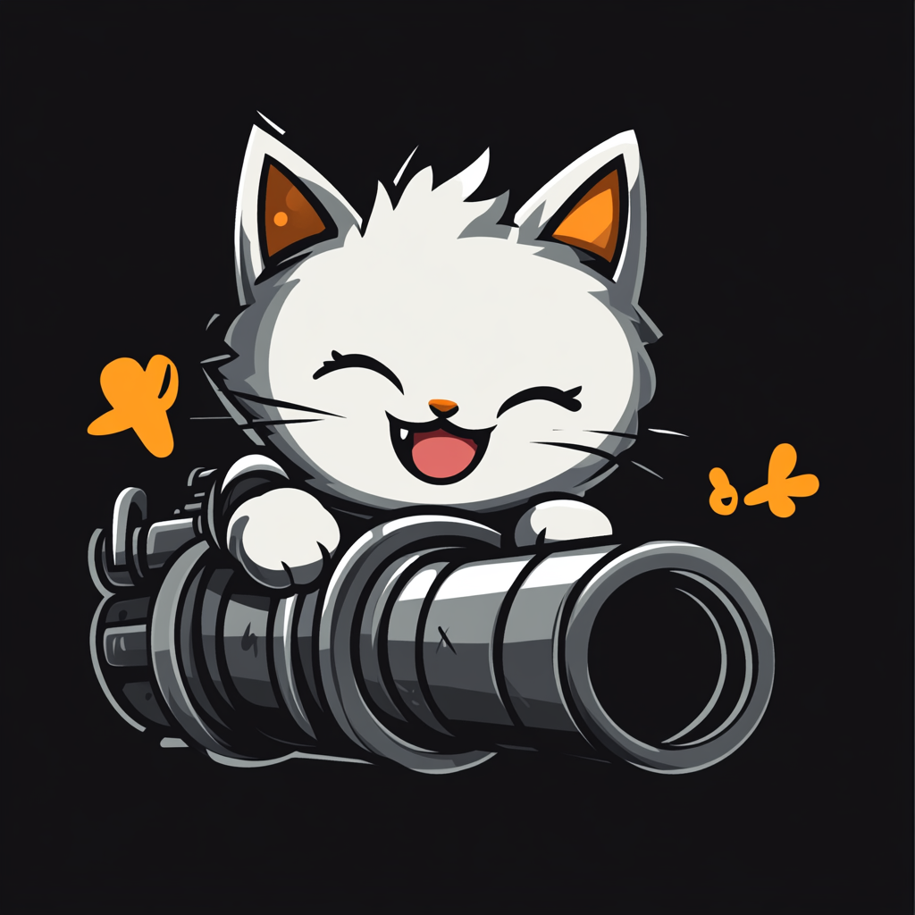 Cute kitten logo design shooting cannon