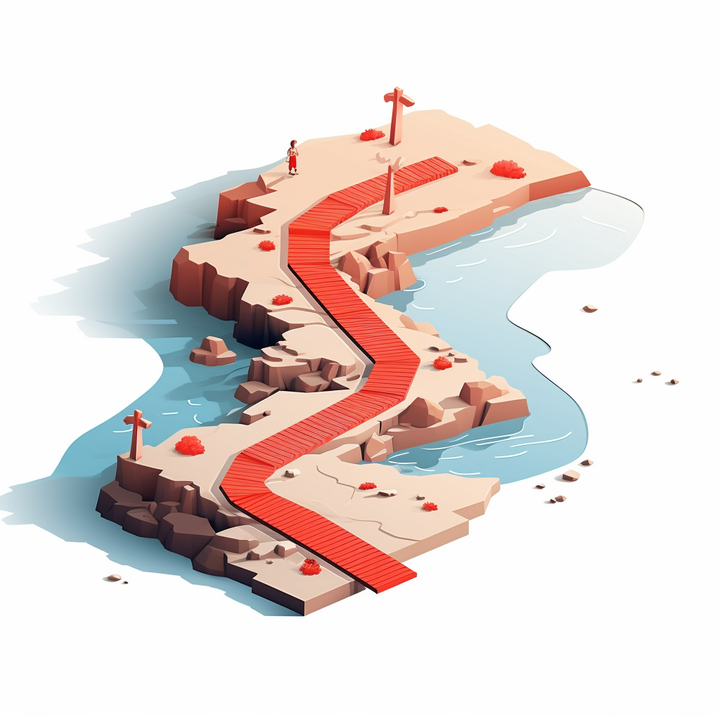 Isometric footprints at futuristic park edge