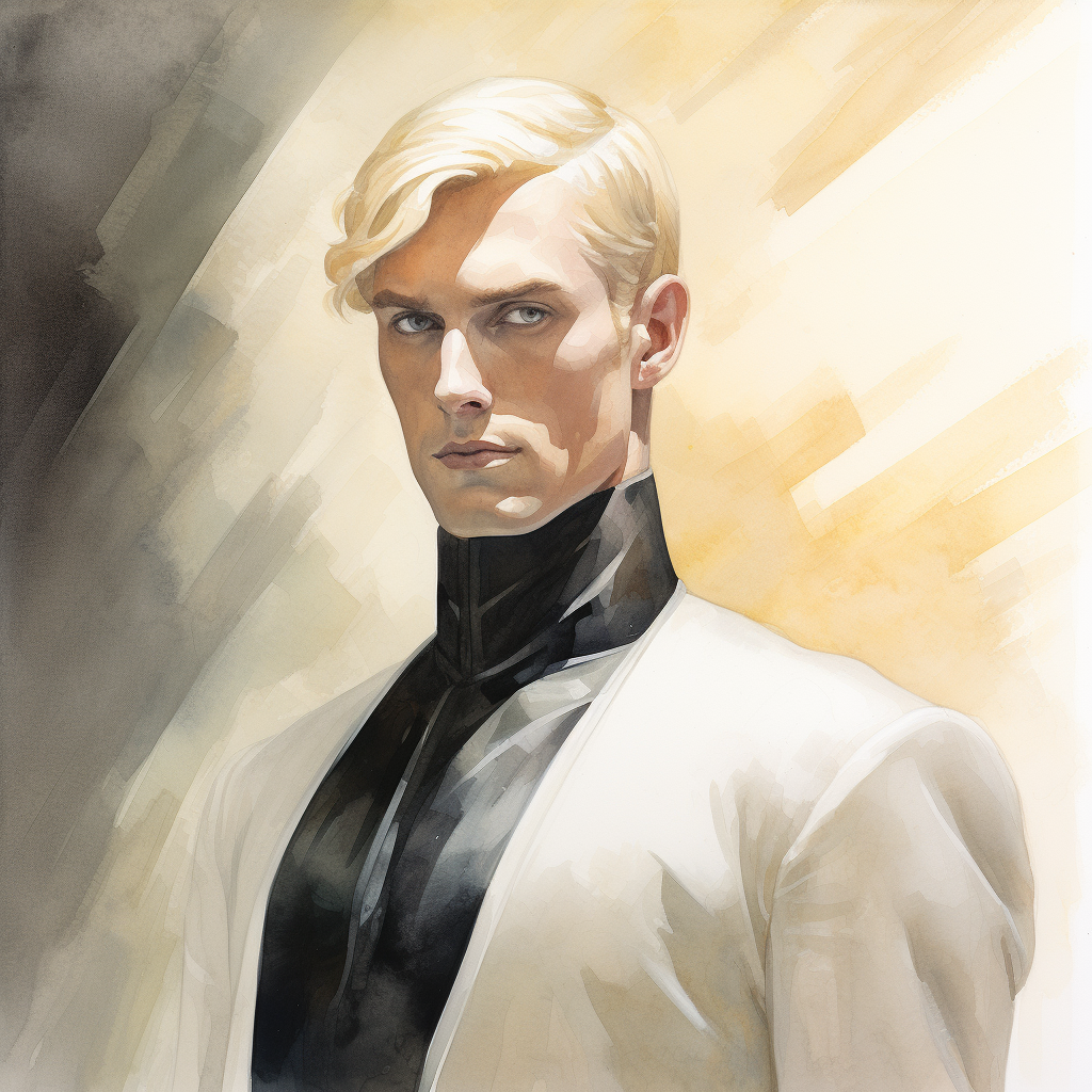 Muscular blonde man in futuristic robes