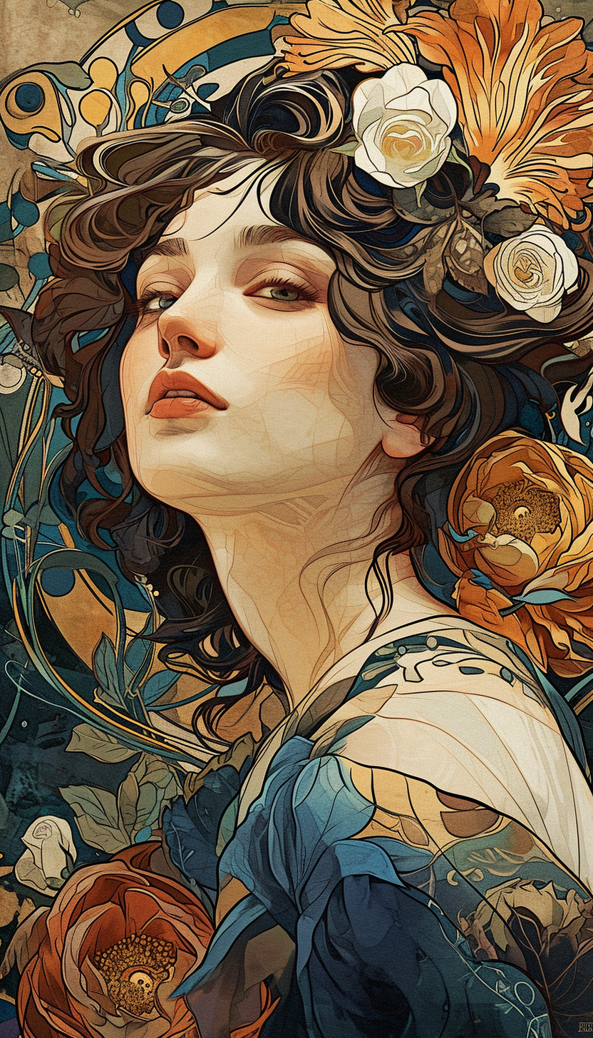 Art Nouveau inspired portrait of a woman