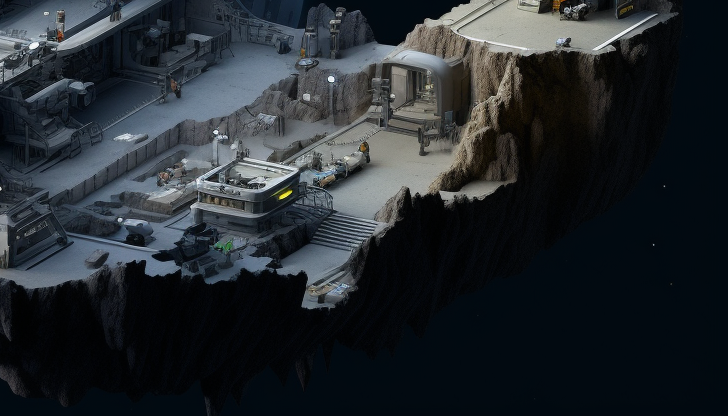 An intricate underground moon base voxel art