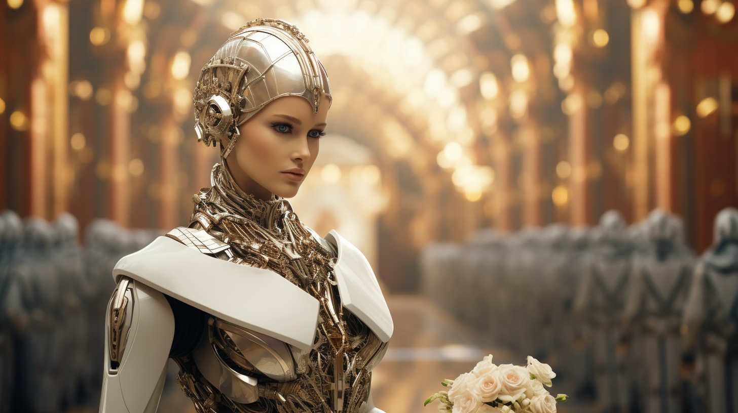 Wedding of Android Robot and Woman