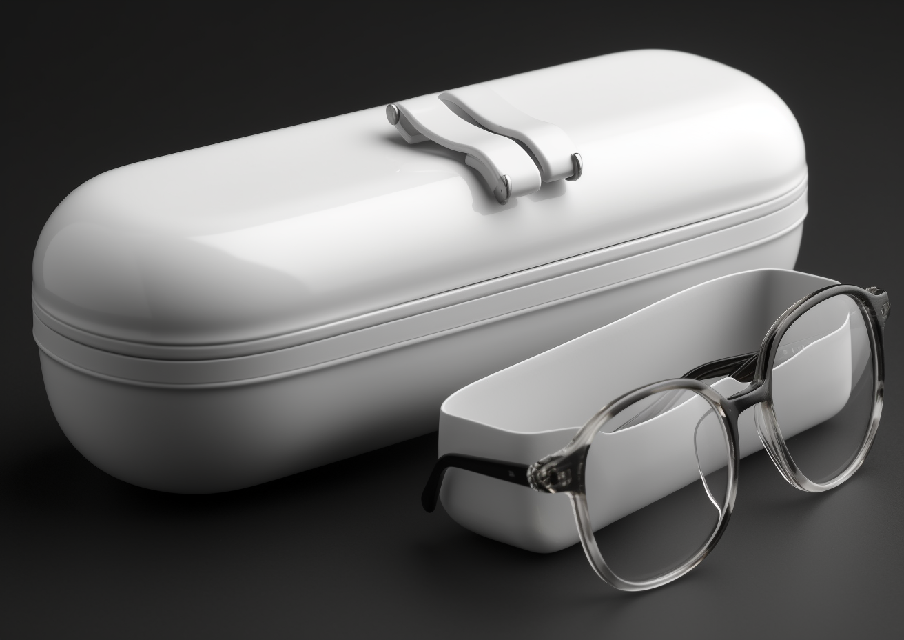 Elegant white glasses case with futuristic details