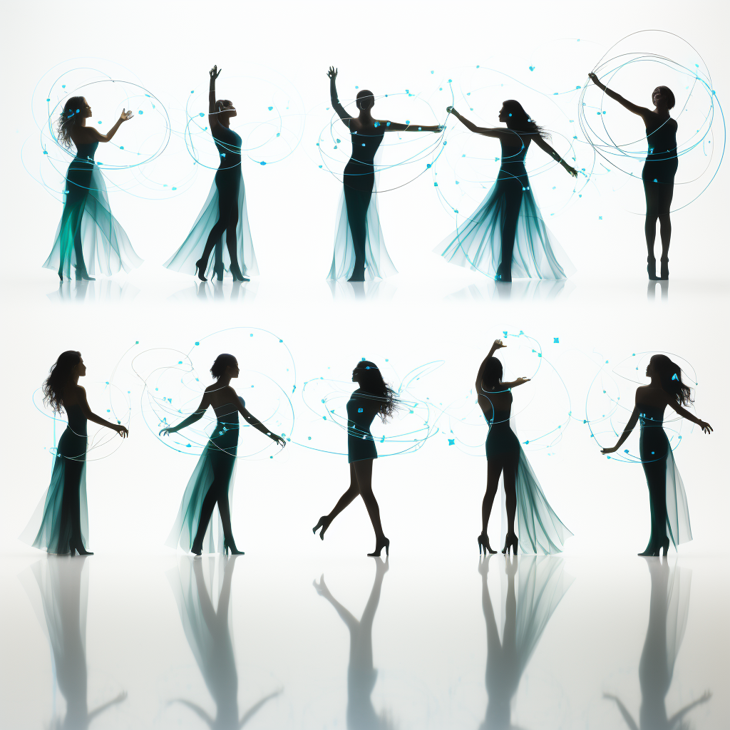 Futuristic silhouettes of people dancing