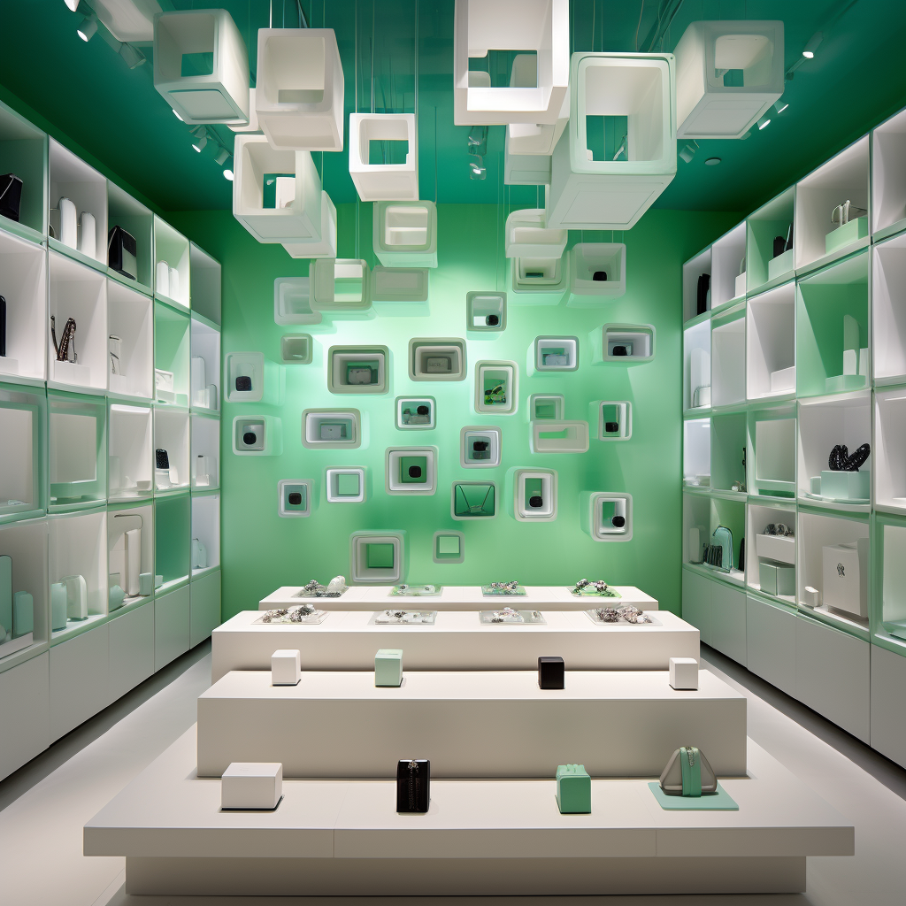 Green and White Futuristic Store Display